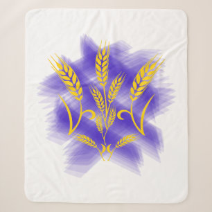 Ukrainian trident made of wheat ear sherpa blanket