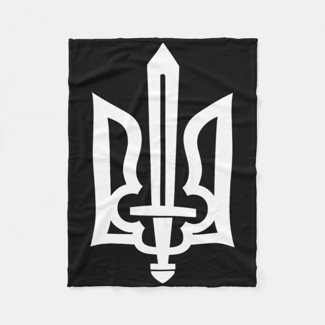 Ukrainian Trident Symbol - Ukraine Gerb With Sword Fleece Blanket (Front)