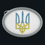 Ukrainian trident textured flag of Ukraine colours Belt Buckle<br><div class="desc">Textured Ukrainian national emblem trident tryzub in Ukrainian flag colours and stroke circle pattern</div>