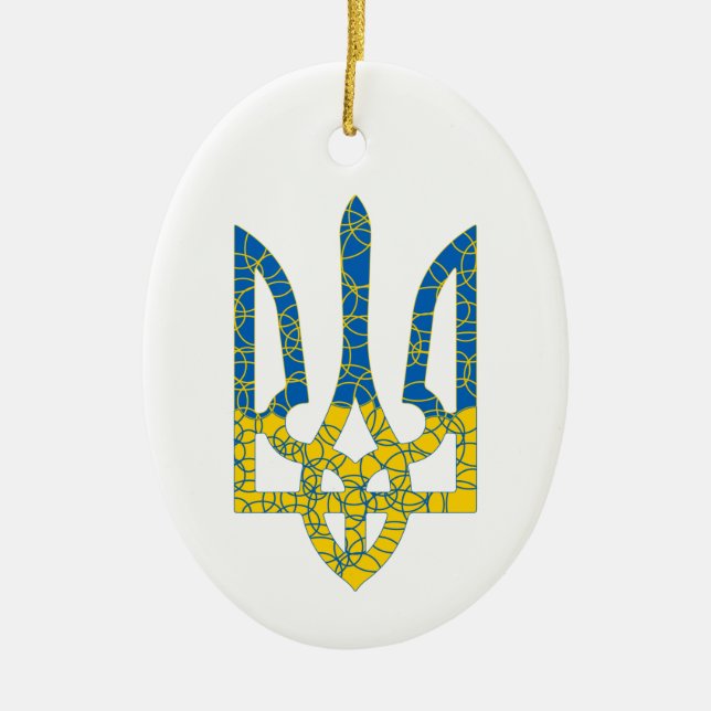 Ukrainian trident textured flag of Ukraine colours Ceramic Tree Decoration (Front)