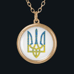Ukrainian trident textured flag of Ukraine colours Gold Plated Necklace<br><div class="desc">Textured Ukrainian national emblem trident tryzub in Ukrainian flag colours and stroke circle pattern</div>