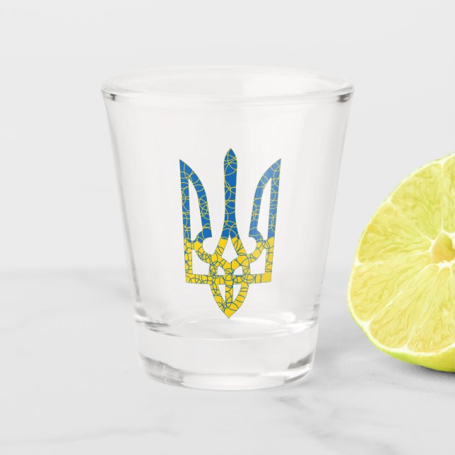 Ukrainian trident textured flag of Ukraine colours Shot Glass (Front)