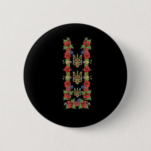 Ukrainian Trysub Red Poppies Retro Floral Ukraine 6 Cm Round Badge