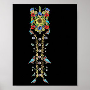 Ukrainian Trysub (trident) And Birds Floral Ukrain Poster