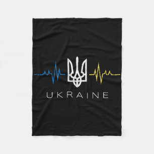 Ukrainian Tryzub Flag Heartbeat - Ukraine Trident Fleece Blanket