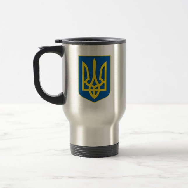 Ukrainian Tryzub (Trident) - Coat of Arms  Travel Mug (Left)