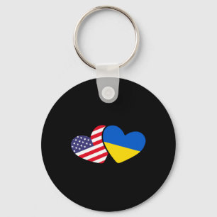 Ukrainian Ukraine 2 Heart Flag I Stand With Ukrain Key Ring