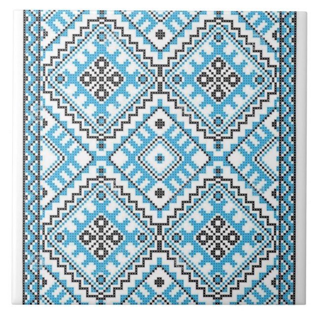 Ukrainian Vyshyvanka Blue Embroidery Tile (Front)