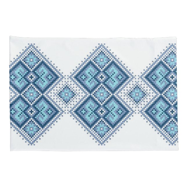 Ukrainian vyshyvanka embroidery blue cross-stitch pillowcase (Back-Right)