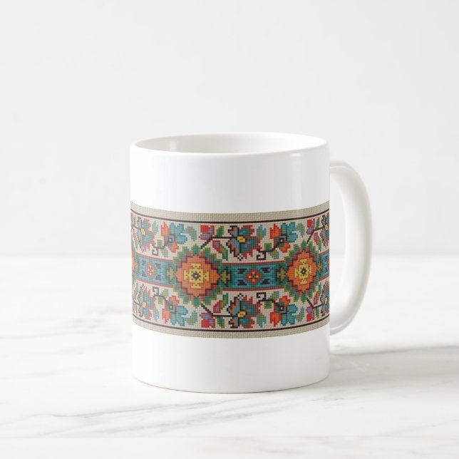 Ukrainian Vyshyvanka Flower Embroidery Mug (Front Right)