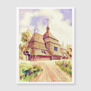 Ukrainian Wooden Church Vintage Watercolor
