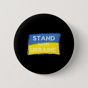 Ukrainian Yellow Blue Flag With Slogan Stand With 6 Cm Round Badge