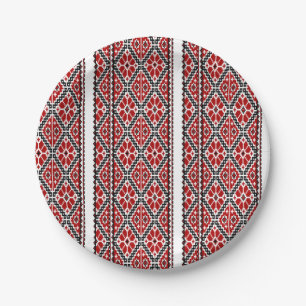 Ukrianian red black embroidery paper plate