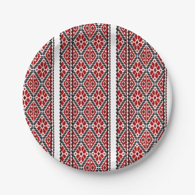 Ukrianian red black embroidery paper plate (Front)