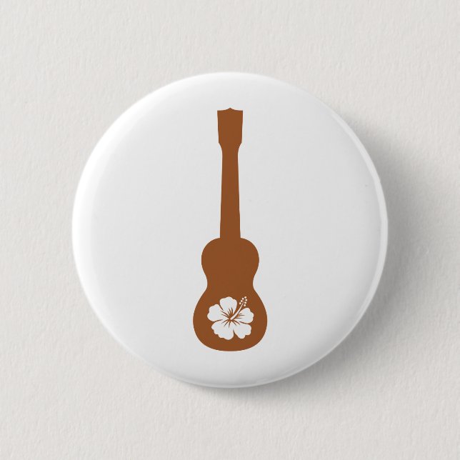 Ukulele and hibisbus 6 cm round badge (Front)