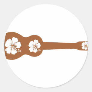 Ukulele and white hibiscus classic round sticker