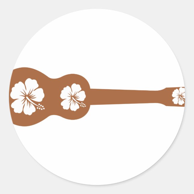 Ukulele and white hibiscus classic round sticker (Front)