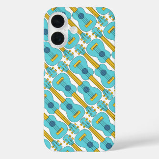 Ukulele Blue and White Pattern iPhone 16 Case