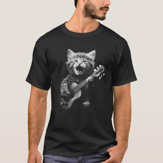 Ukulele Cat Cute Cat Playing 6 Strings Guitar Guit T-Shirt