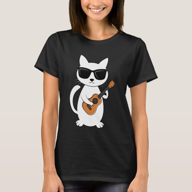 Ukulele Cat Ukulelist String Instrument T-Shirt (Front)