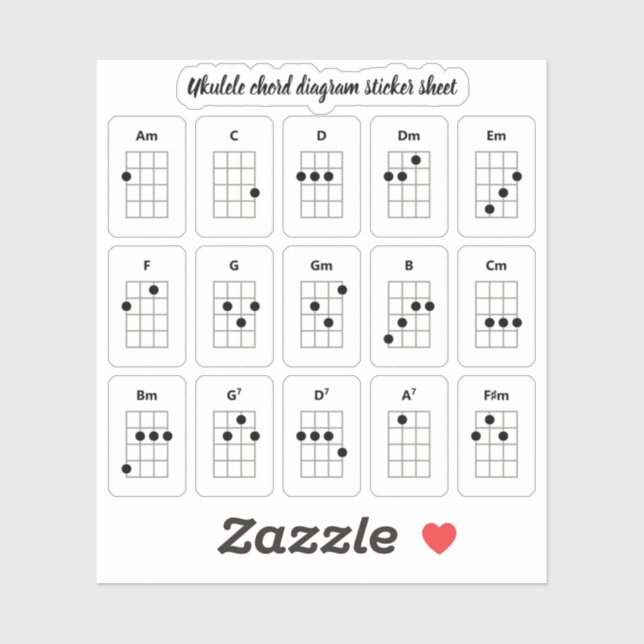 Ukulele Chord Diagram Stickers | Beginner Chords (Sheet)