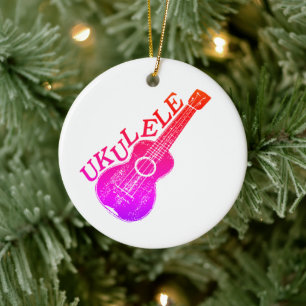 Ukulele Colourful Text And Image Ceramic Tree Decoration