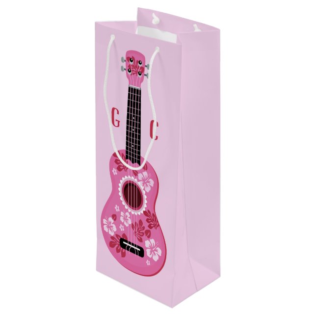 Ukulele custom monogram wine gift bag (Back Angled)