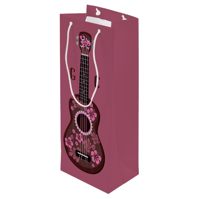 Ukulele custom monogram wine gift bag (Back Angled)