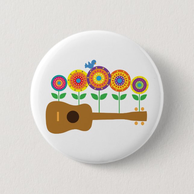 Ukulele Flowers 6 Cm Round Badge (Front)