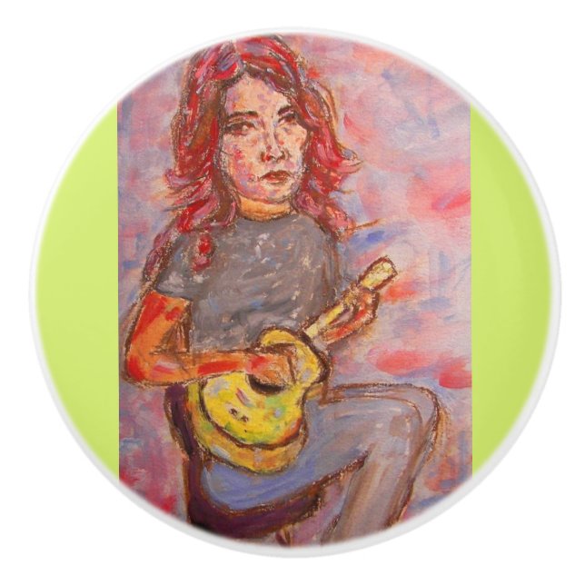 ukulele girl art ceramic knob (Front)