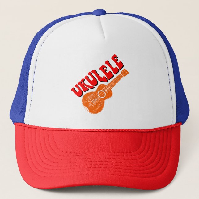 Ukulele Groovy Text Art Trucker Hat (Front)