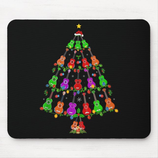 Ukulele Guitar Christmas Tree Funny Music Lover Mu Mouse Pad (Front)