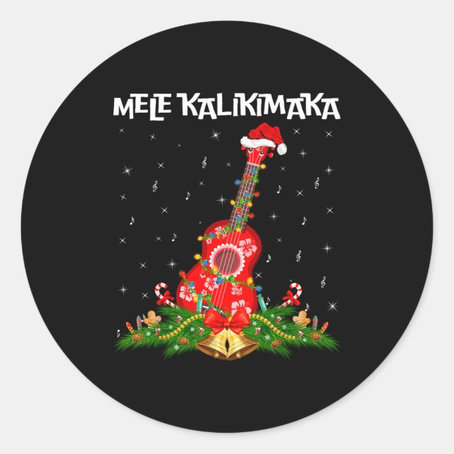 Ukulele Hawaiian Mele Kalikimaka Ukulele Guitar Ch Classic Round Sticker (Front)
