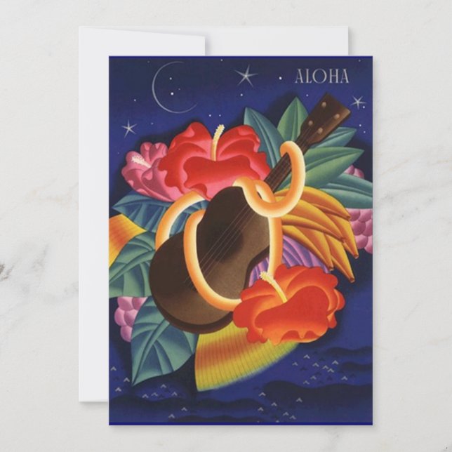 Ukulele Hibiscus Aloha Hawaiian Luau Invitations (Front)