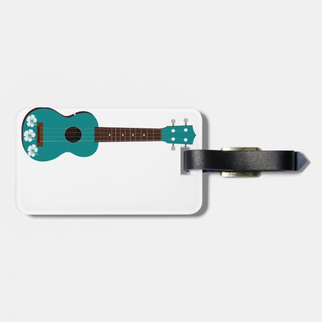Ukulele Hibiscus Luggage Tag (Back Horizontal)