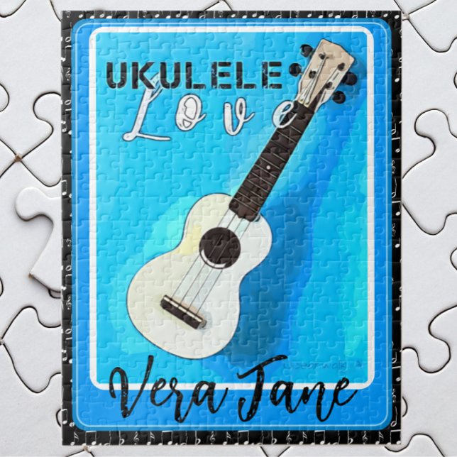 Ukulele Love Shades of Blue with Name Jigsaw Puzzle (Creator Uploaded)