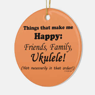 Ukulele Makes Me Happy Ceramic Tree Decoration