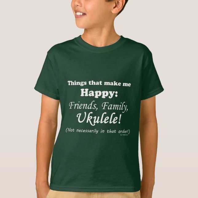 Ukulele Makes Me Happy T-Shirt (Front)