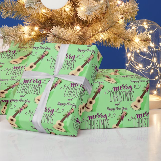 Ukulele Merry Christmas and Happy New Year Wrapping Paper (Holidays)