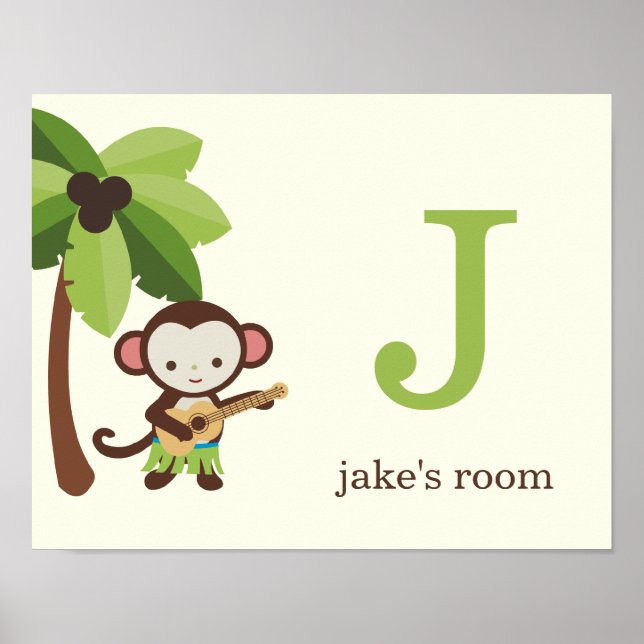 Ukulele Monkey Personalised Kids Wall Art (Front)