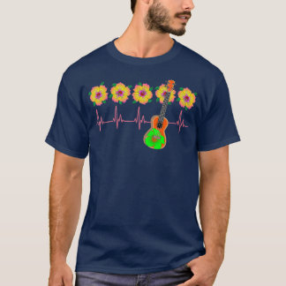 Ukulele Musician EKG Heartbeat Line T-Shirt