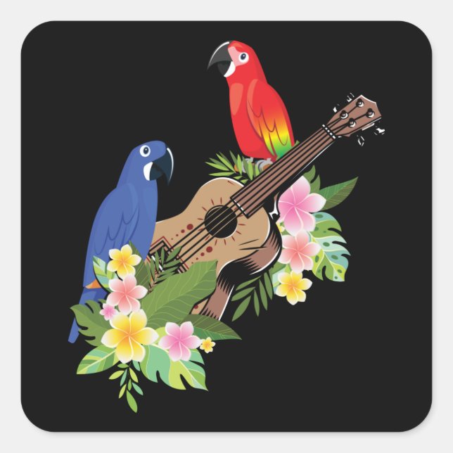 Ukulele Parrot Square Sticker (Front)