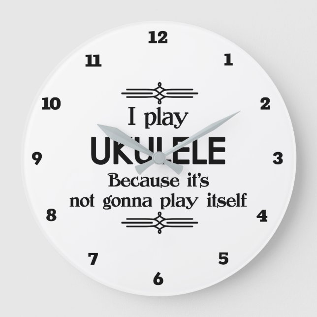 Ukulele - Play Itself Funny Deco Music Large Clock (Front)