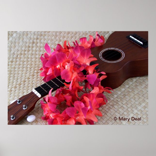 Ukulele & Red Flower Lei Poster (Front)