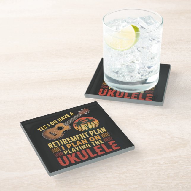 Ukulele Retirement Plan Funny Glass Coaster (Angled)