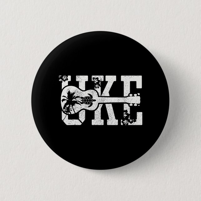 Ukulele - UKE Hawaiian Beach Surfer Sea Turtle 6 Cm Round Badge (Front)