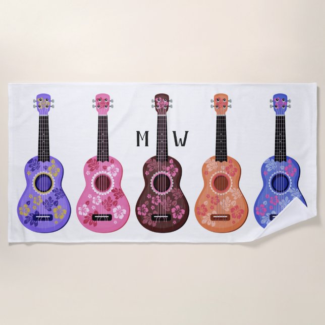 Ukuleles custom monogram beach towel (Front)