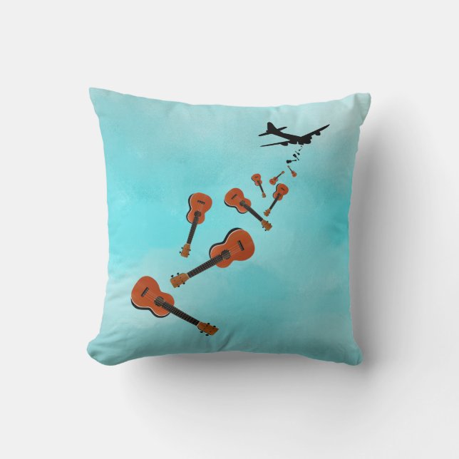 Ukuleles dropping from and aeroplane cushion (Front)