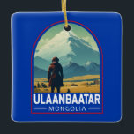Ulaanbaatar Mongolia Travel Art Vintage Ceramic Ornament<br><div class="desc">Ulaanbaatar retro vector travel design. It’s in the Tuul River valley,  bordering the Bogd Khan Uul National Park.</div>
