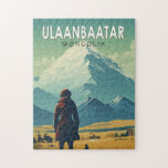 Ulaanbaatar Mongolia Travel Art Vintage Jigsaw Puzzle<br><div class="desc">Ulaanbaatar retro vector travel design. It’s in the Tuul River valley,  bordering the Bogd Khan Uul National Park.</div>